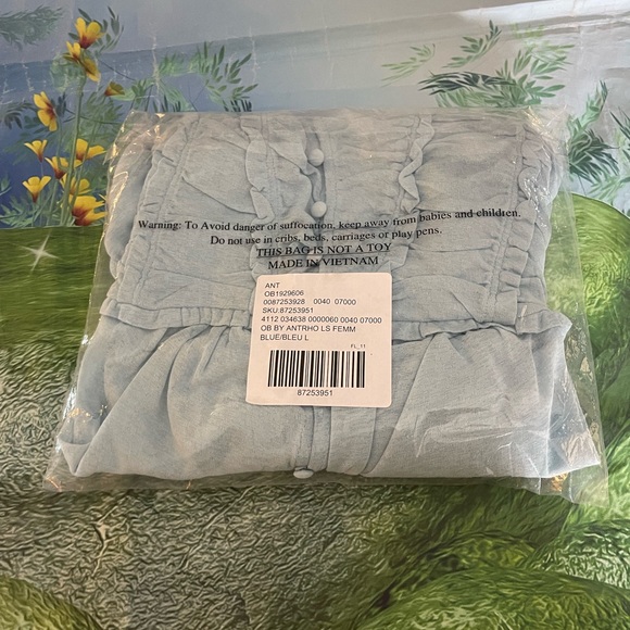 By Anthropologie Long-Sleeve Femme Ruched Cropped Top, Blue, M or L, NWT - Picture 6 of 11